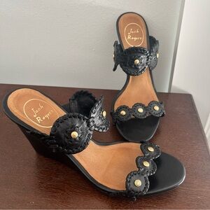 Jack Rogers Black Wedge Sandals With Gold Studs Size 8.5